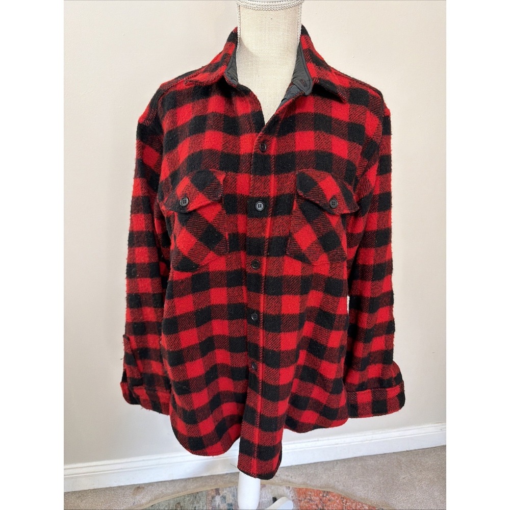 Vintage Woolrich Buffalo Plaid Wool Blend Button Down Shirt Jacket Large